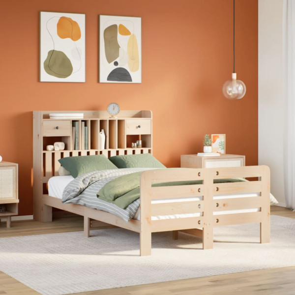 Cama con estantería sin colchón madera maciza de pino 135x190cm Cama con estantería sin colchón madera maciza de pino 135x190cm D