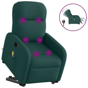 Sillón masaje eléctrico reclinable elevable tela verde oscuro D