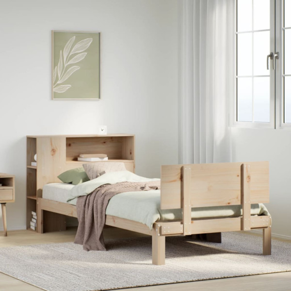 Cama con estantería sin colchón madera maciza de pino 100x200cm D
