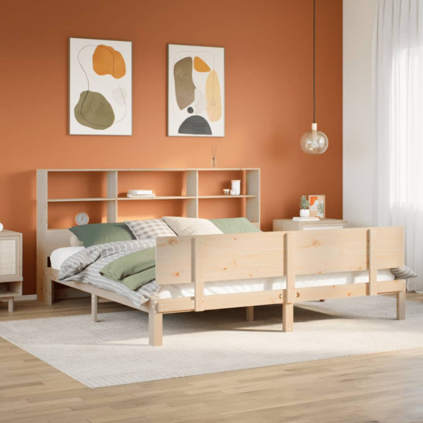 Cama con estantería sin colchón madera maciza de pino 200x200cm Cama con estantería sin colchón madera maciza de pino 200x200cm D