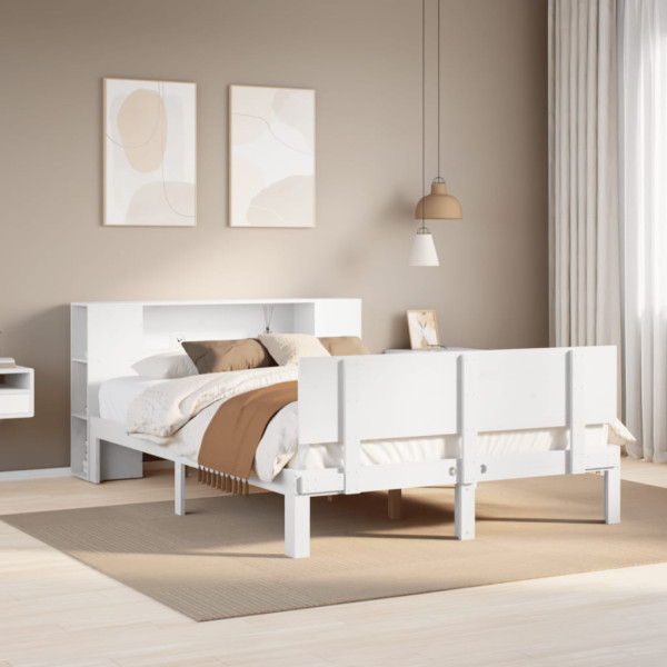 Cama con estantería sin colchón madera maciza blanca 140x190 cm Cama con estantería sin colchón madera maciza blanca 140x190 cm D