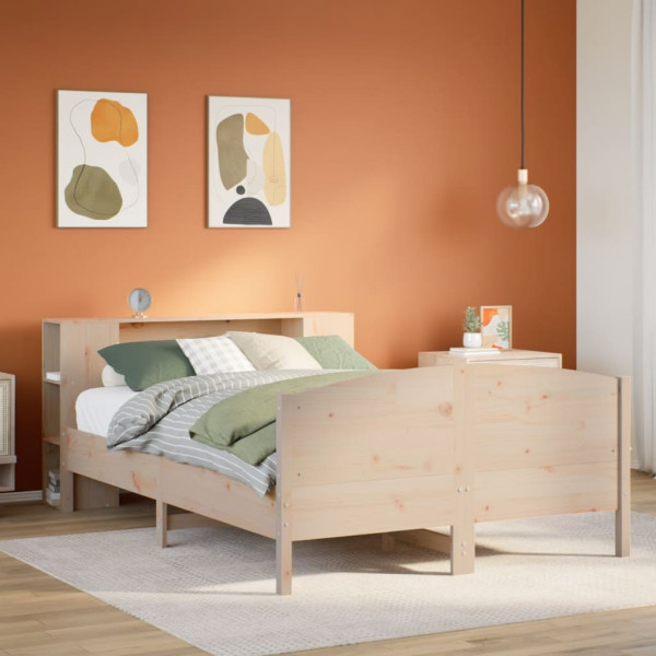 Cama con estantería sin colchón madera maciza de pino 140x190cm Cama con estantería sin colchón madera maciza de pino 140x190cm D