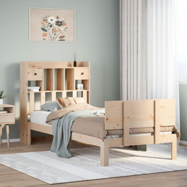 Cama con estantería sin colchón madera maciza de pino 75x190 cm Cama con estantería sin colchón madera maciza de pino 75x190 cm D