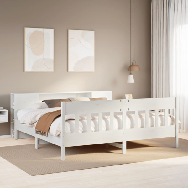 Cama con estantería sin colchón madera maciza blanca 180x200 cm Cama con estantería sin colchón madera maciza blanca 180x200 cm D