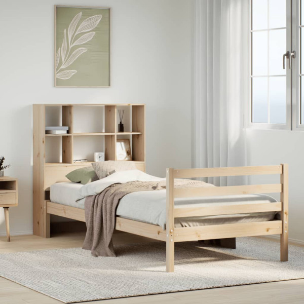 Cama con estantería sin colchón madera maciza de pino 100x200cm Cama con estantería sin colchón madera maciza de pino 100x200cm D