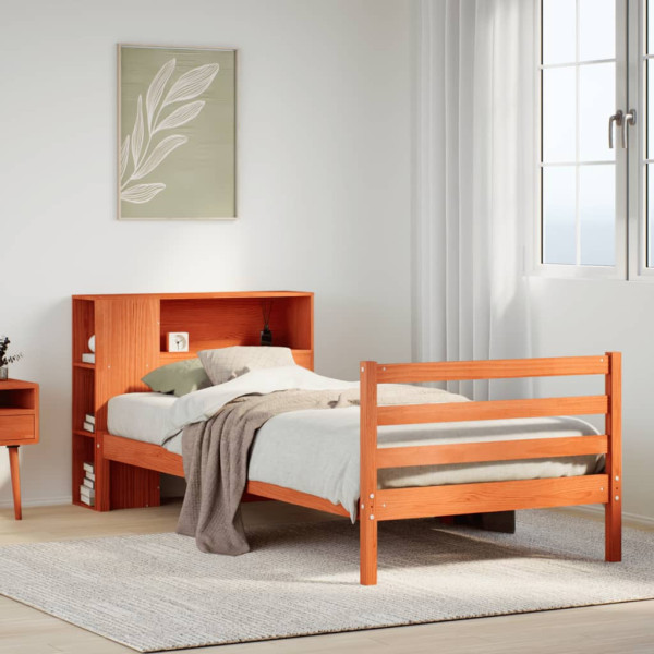 Cama con estantería sin colchón madera maciza marrón 90x200 cm Cama con estantería sin colchón madera maciza marrón 90x200 cm D