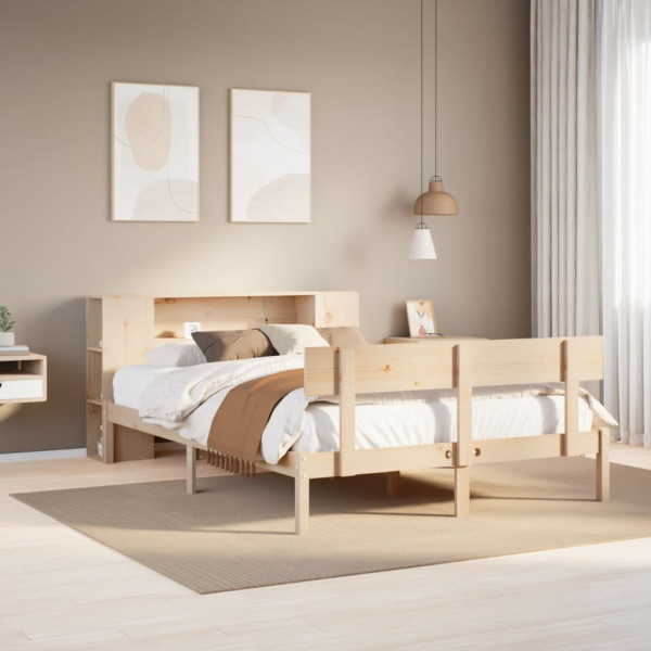 Cama con estantería sin colchón madera maciza de pino 120x190cm Cama con estantería sin colchón madera maciza de pino 120x190cm D