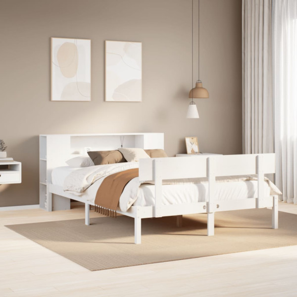 Cama con estantería sin colchón madera maciza blanca 160x200 cm Cama con estantería sin colchón madera maciza blanca 160x200 cm D