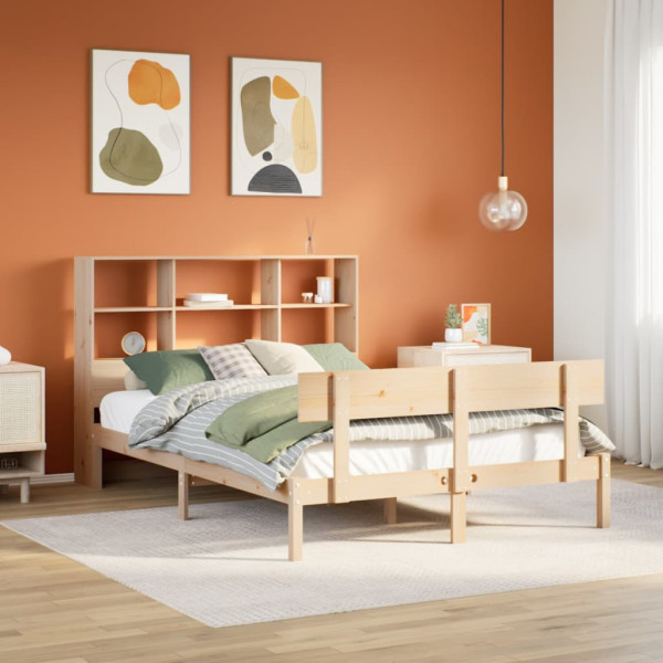 Cama con estantería sin colchón madera maciza de pino 140x200cm Cama con estantería sin colchón madera maciza de pino 140x200cm D