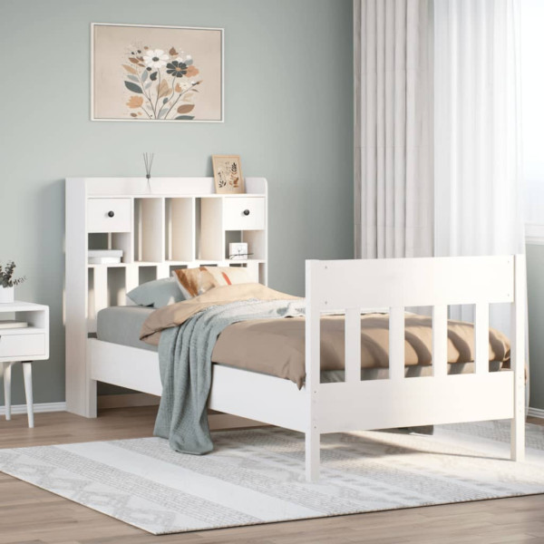 Estructura de cama sin colchón madera maciza blanca 75x190 cm Estructura de cama sin colchón madera maciza blanca 75x190 cm D