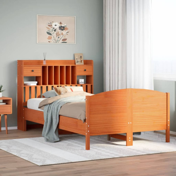 Cama con estantería sin colchón madera maciza marrón 120x200cm Cama con estantería sin colchón madera maciza marrón 120x200cm D