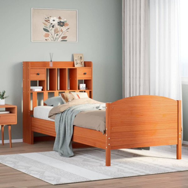 Cama con estantería sin colchón madera maciza marrón 100x200 cm D