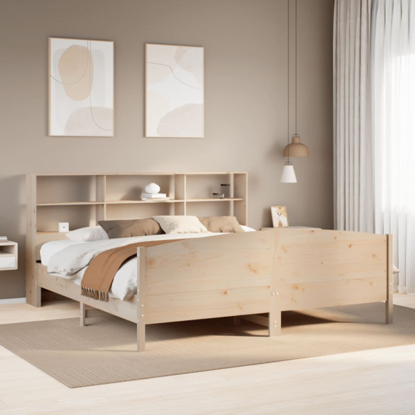 Cama con estantería sin colchón madera maciza de pino 200x200cm Cama con estantería sin colchón madera maciza de pino 200x200cm D