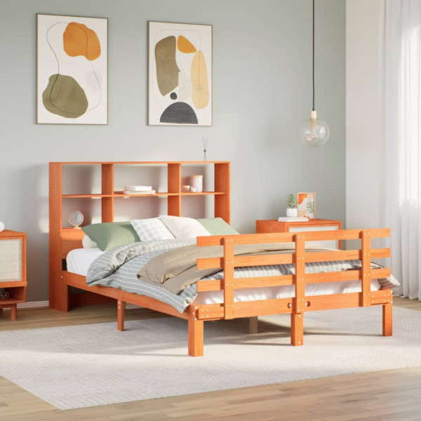 Cama con estantería sin colchón madera maciza marrón 140x190 cm Cama con estantería sin colchón madera maciza marrón 140x190 cm D