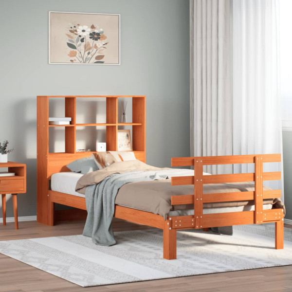 Cama con estantería sin colchón madera maciza marrón 100x200 cm Cama con estantería sin colchón madera maciza marrón 100x200 cm D