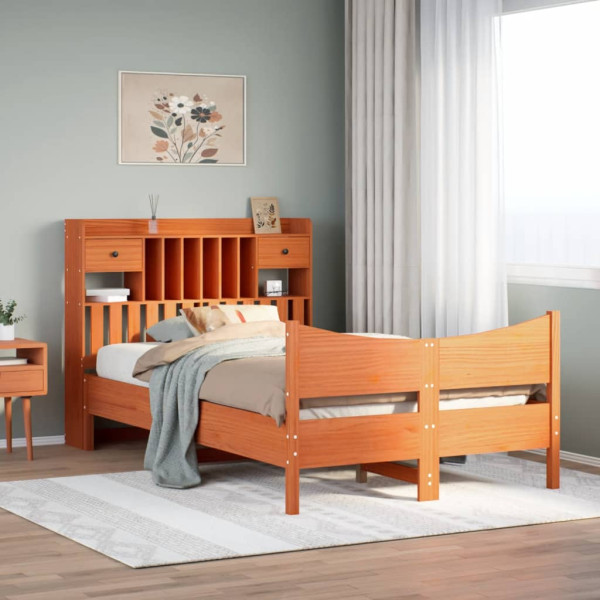 Cama sin colchón madera maciza de pino marrón cera 120x200 cm Cama sin colchón madera maciza de pino marrón cera 120x200 cm D