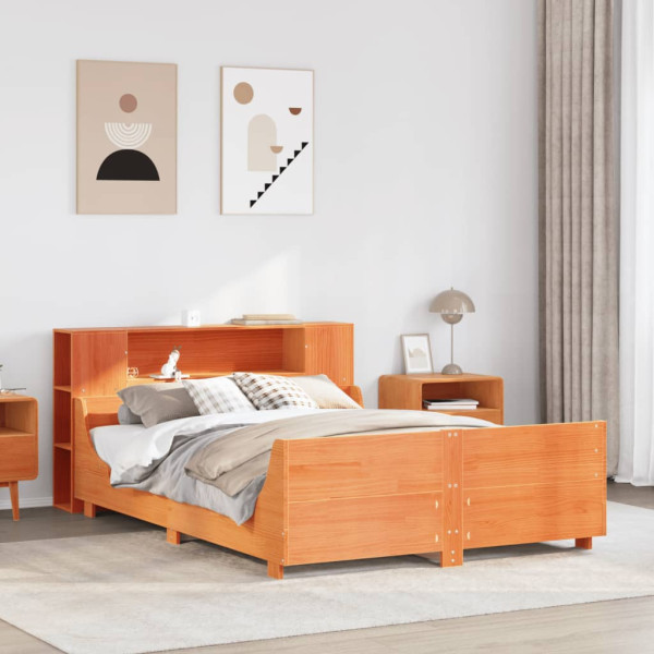 Cama sin colchón madera maciza de pino marrón cera 160x200 cm Cama sin colchón madera maciza de pino marrón cera 160x200 cm D