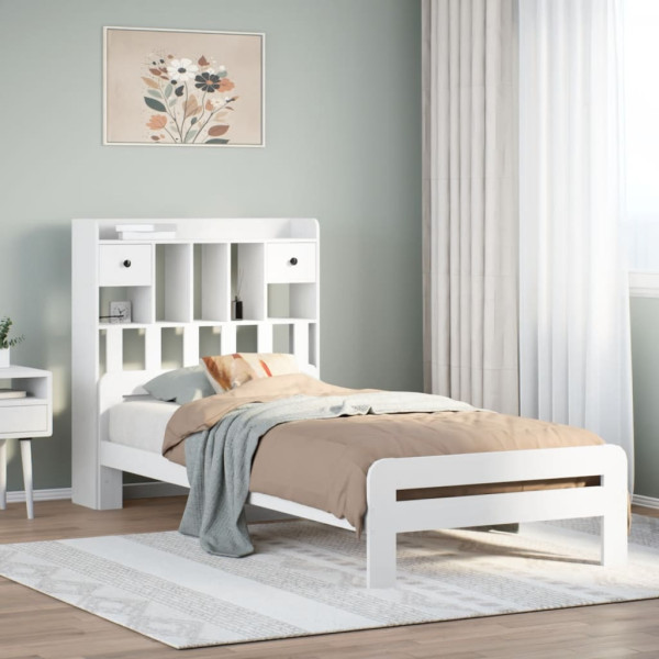 Cama con estantería sin colchón madera maciza blanca 75x190 cm Cama con estantería sin colchón madera maciza blanca 75x190 cm D