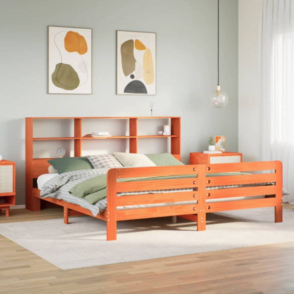 Cama sin colchón madera maciza de pino marrón cera 180x200 cm Cama sin colchón madera maciza de pino marrón cera 180x200 cm D