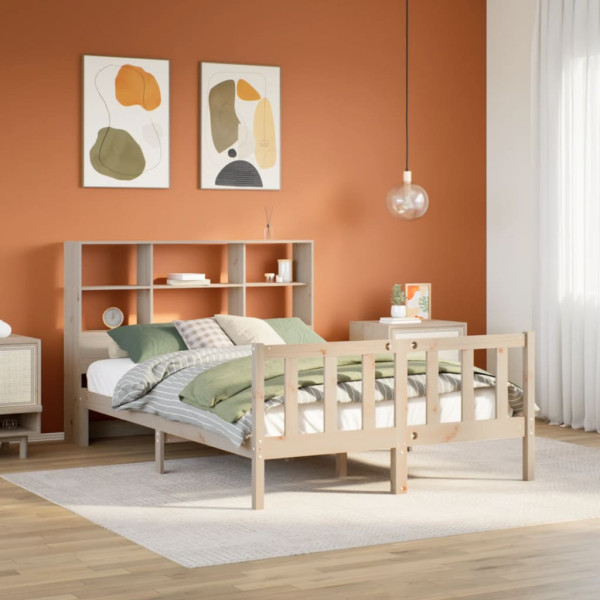 Cama con estantería sin colchón madera maciza de pino 140x190cm Cama con estantería sin colchón madera maciza de pino 140x190cm D