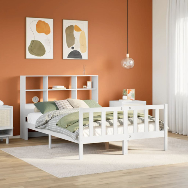 Cama con estantería sin colchón madera maciza blanca 150x200 cm Cama con estantería sin colchón madera maciza blanca 150x200 cm D