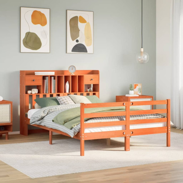 Cama con estantería sin colchón madera maciza marrón 140x190 cm Cama con estantería sin colchón madera maciza marrón 140x190 cm D