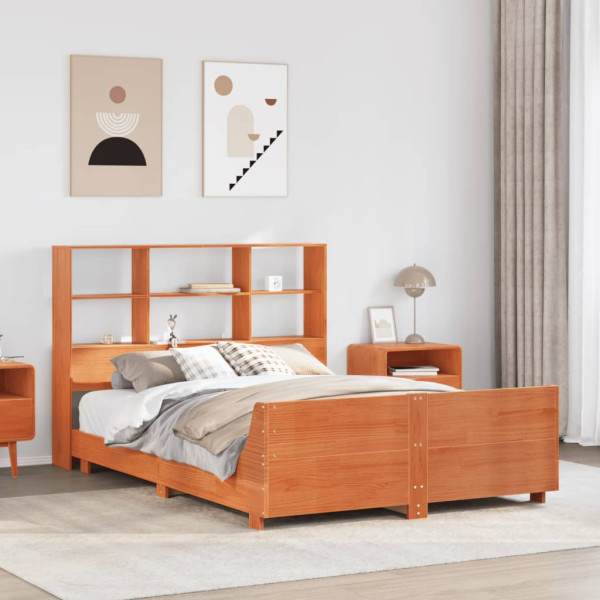 Cama sin colchón madera maciza de pino marrón cera 140x200 cm Cama sin colchón madera maciza de pino marrón cera 140x200 cm D