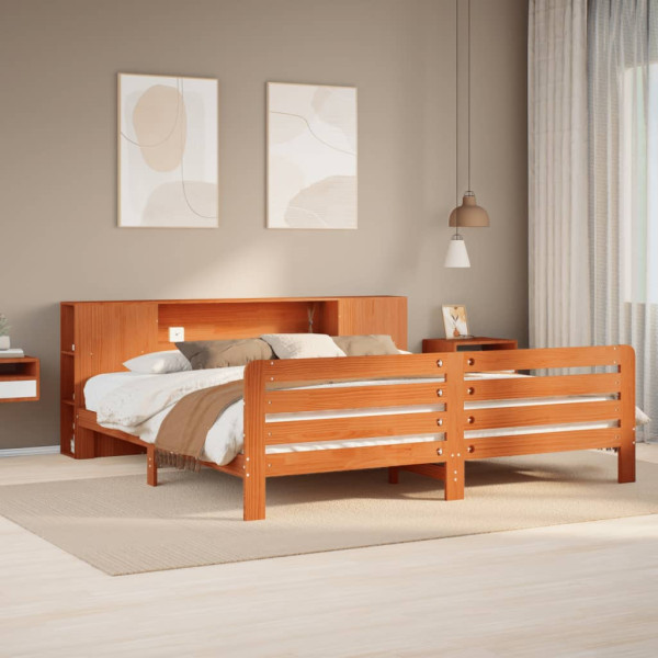 Cama sin colchón madera maciza de pino marrón cera 200x200 cm Cama sin colchón madera maciza de pino marrón cera 200x200 cm D