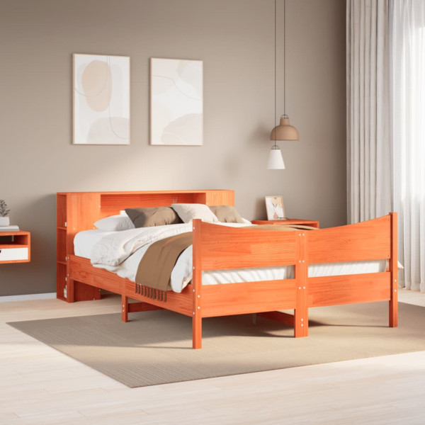 Cama sin colchón madera maciza pino marrón cera 150x200 cm Cama sin colchón madera maciza pino marrón cera 150x200 cm D