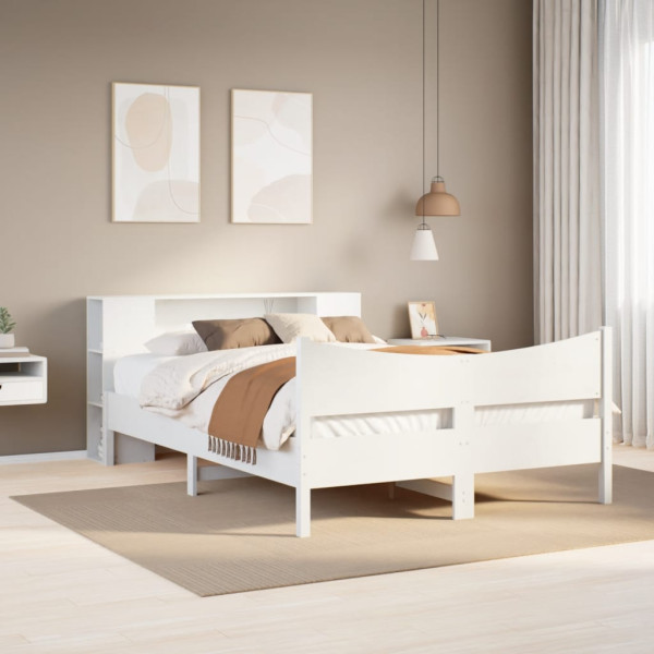 Estructura de cama sin colchón madera de pino blanca 140x200 cm Estructura de cama sin colchón madera de pino blanca 140x200 cm D