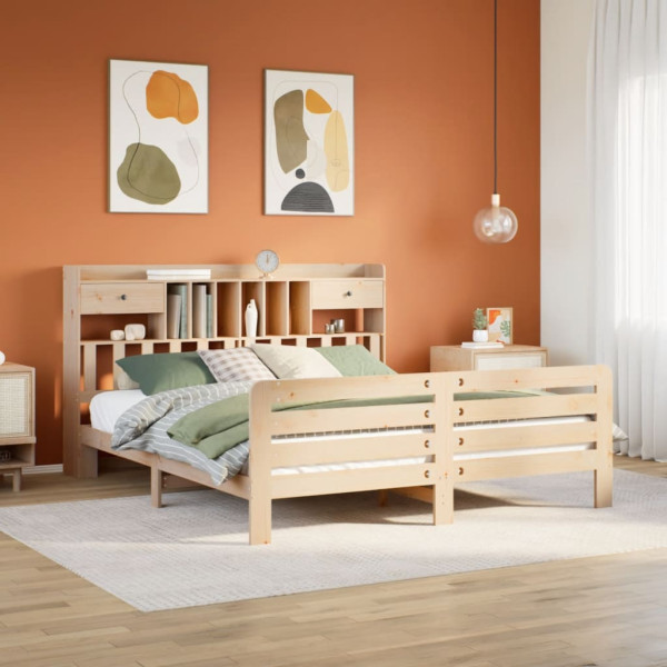 Cama con estantería sin colchón madera maciza de pino 200x200cm Cama con estantería sin colchón madera maciza de pino 200x200cm D