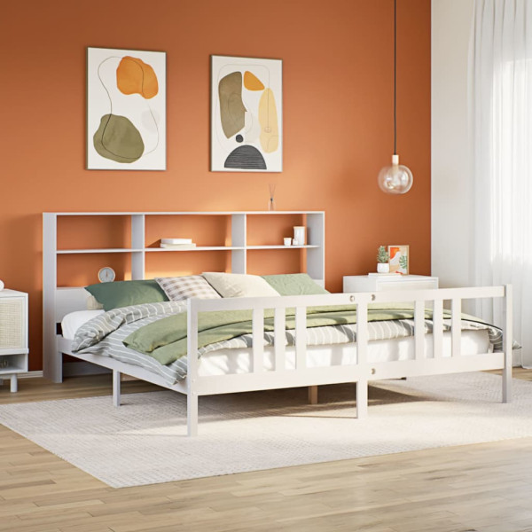 Cama con estantería sin colchón madera maciza blanca 200x200 cm Cama con estantería sin colchón madera maciza blanca 200x200 cm D