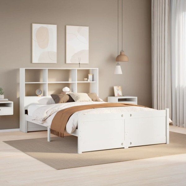 Cama con estantería sin colchón madera maciza blanca 150x200 cm D