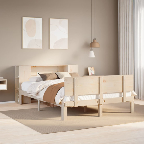 Cama con estantería sin colchón madera maciza de pino 140x190cm Cama con estantería sin colchón madera maciza de pino 140x190cm D