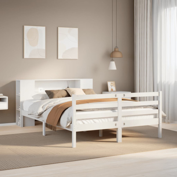 Cama con estantería sin colchón madera maciza blanca 140x190 cm Cama con estantería sin colchón madera maciza blanca 140x190 cm D