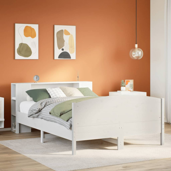 Cama con estantería sin colchón madera maciza blanca 140x200 cm Cama con estantería sin colchón madera maciza blanca 140x200 cm D