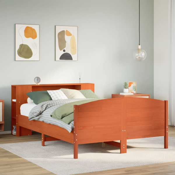 Cama con estantería sin colchón madera maciza marrón 120x200cm Cama con estantería sin colchón madera maciza marrón 120x200cm D