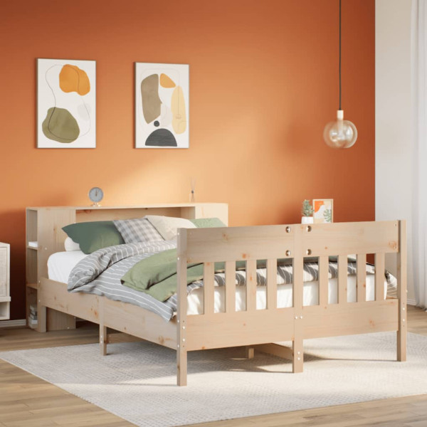 Cama con estantería sin colchón madera maciza de pino 120x190cm Cama con estantería sin colchón madera maciza de pino 120x190cm D