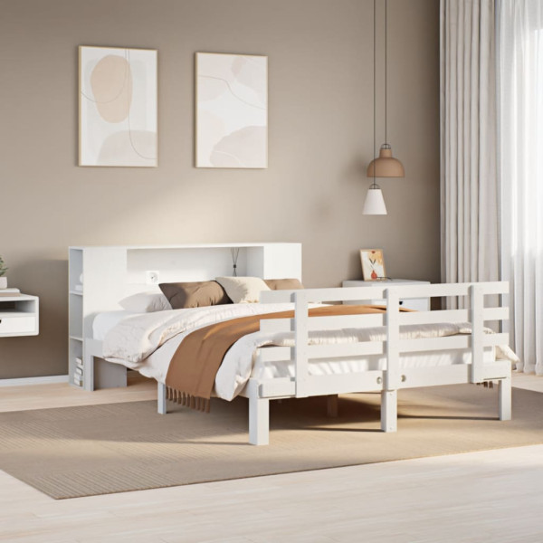 Cama con estantería sin colchón madera maciza blanca 140x190 cm Cama con estantería sin colchón madera maciza blanca 140x190 cm D