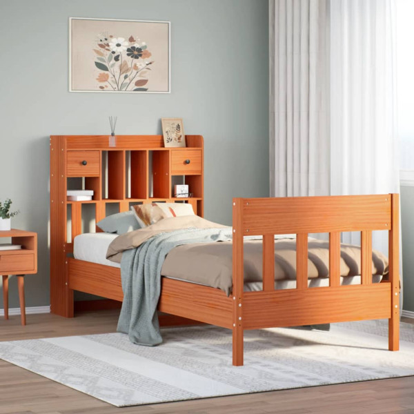 Estructura de cama sin colchón madera maciza marrón 75x190 cm Estructura de cama sin colchón madera maciza marrón 75x190 cm D