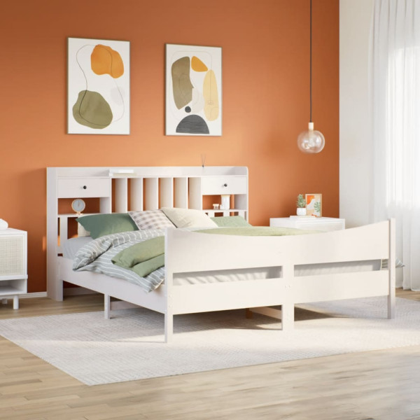 Cama sin colchón madera maciza de pino blanca 180x200 cm Cama sin colchón madera maciza de pino blanca 180x200 cm D