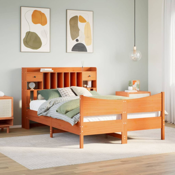 Cama sin colchón madera maciza pino marrón cera 150x200 cm D