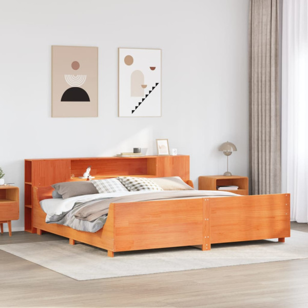 Cama sin colchón madera maciza de pino marrón cera 180x200 cm Cama sin colchón madera maciza de pino marrón cera 180x200 cm D