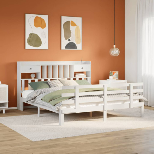 Cama con estantería sin colchón madera maciza blanca 180x200 cm Cama con estantería sin colchón madera maciza blanca 180x200 cm D