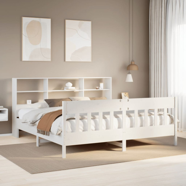 Estructura de cama sin colchón madera maciza blanca 200x200 cm Estructura de cama sin colchón madera maciza blanca 200x200 cm D