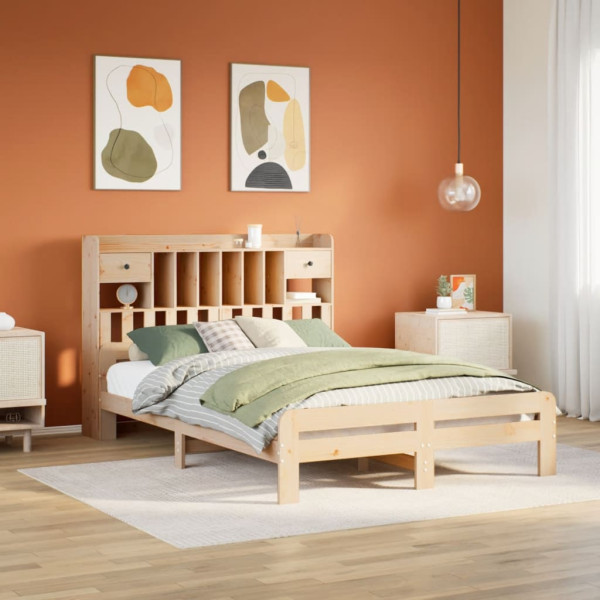Cama con estantería sin colchón madera maciza de pino 160x200cm Cama con estantería sin colchón madera maciza de pino 160x200cm D