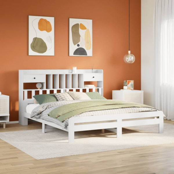 Cama con estantería sin colchón madera maciza blanca 180x200 cm Cama con estantería sin colchón madera maciza blanca 180x200 cm D