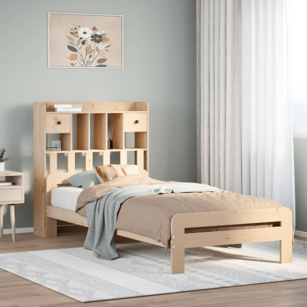 Cama con estantería sin colchón madera maciza de pino 75x190 cm Cama con estantería sin colchón madera maciza de pino 75x190 cm D