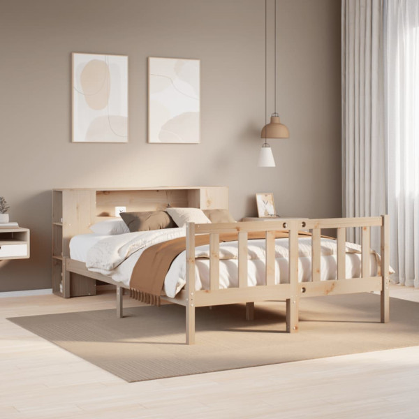 Cama con estantería sin colchón madera maciza de pino 120x200cm D