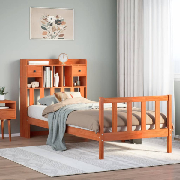 Cama con estantería sin colchón madera maciza marrón 100x200 cm D